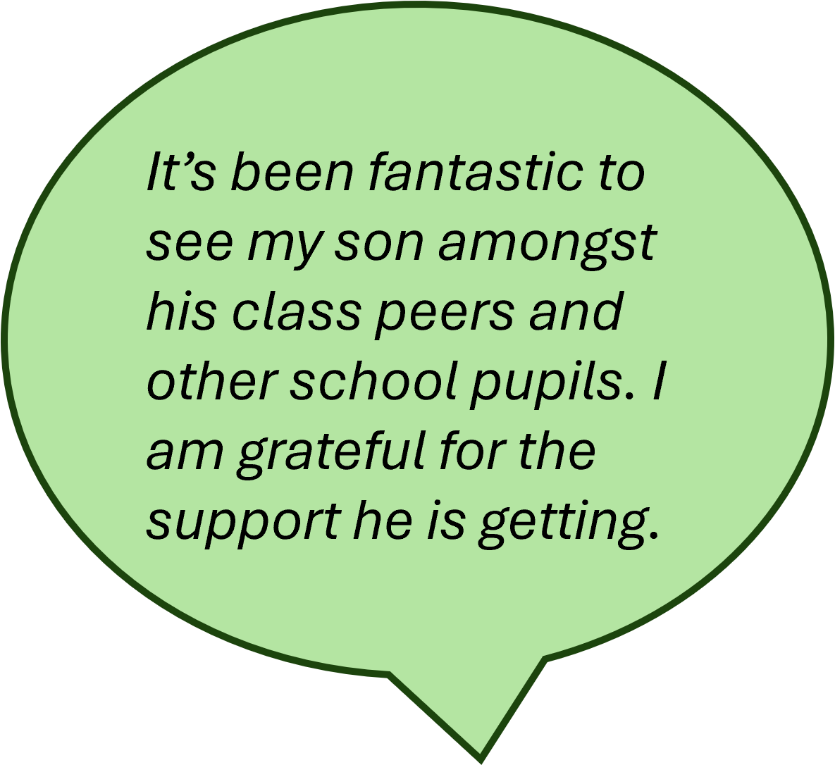 It's been fantastic to see my son amongst his class peers and other school pupils. I am grateful for the support he is getting.